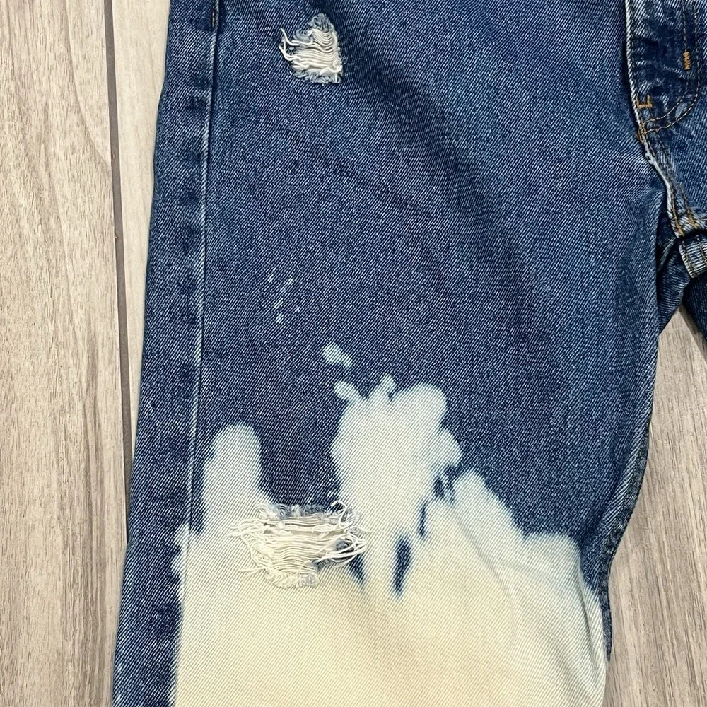 George Custom Bleached Jeans Womens 32x30 Blue Distressed Good Dip Dye Raw Hem